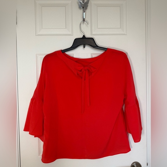4/$20 Banana Republic Oversized Red Orange Flowy Bell Sleeve Blouse- size S- EUC - Picture 6 of 9